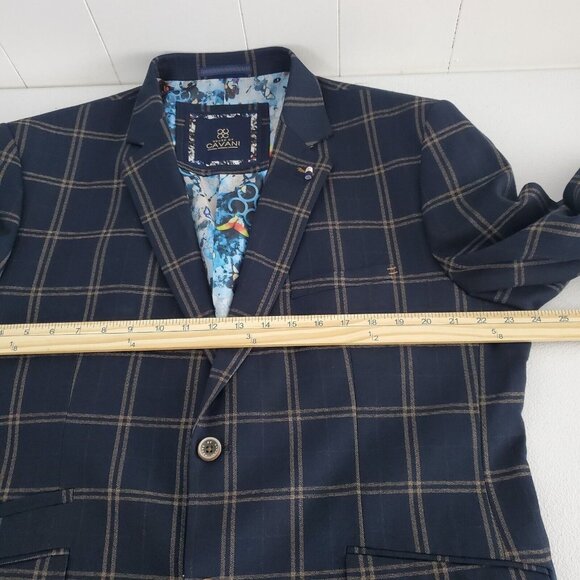 House Of Cavani Mens Blue Tan Plaid Sports Coat Size EU 56 2 Button Noch Neck - Picture 11 of 14